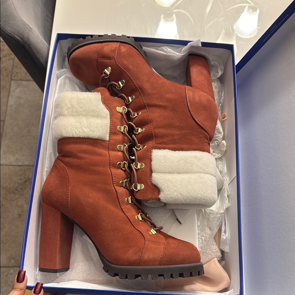Stuart Weitzman Brown and White Heeled Boots